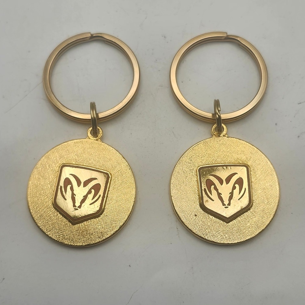 Vintage Miller Motors Dodge Ram Keychain Gold Tone Medallion Mopar Auto Pair 2pc